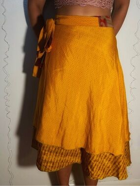 EARTHBOUND Golden Yellow Wrap High-Low Midi Skirt